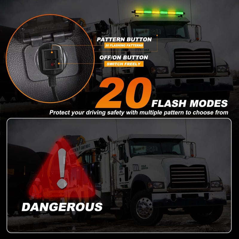 ASPL 26inch 126 LED Emergency Rooftop Strobe Lights Bar w/Controller Double Side Warning Hazard Snow Plow Flashing Light Traffic Advisor Safety Light for Work Trucks Vehicles Tow Pickup(Amber/Green) - Image 5